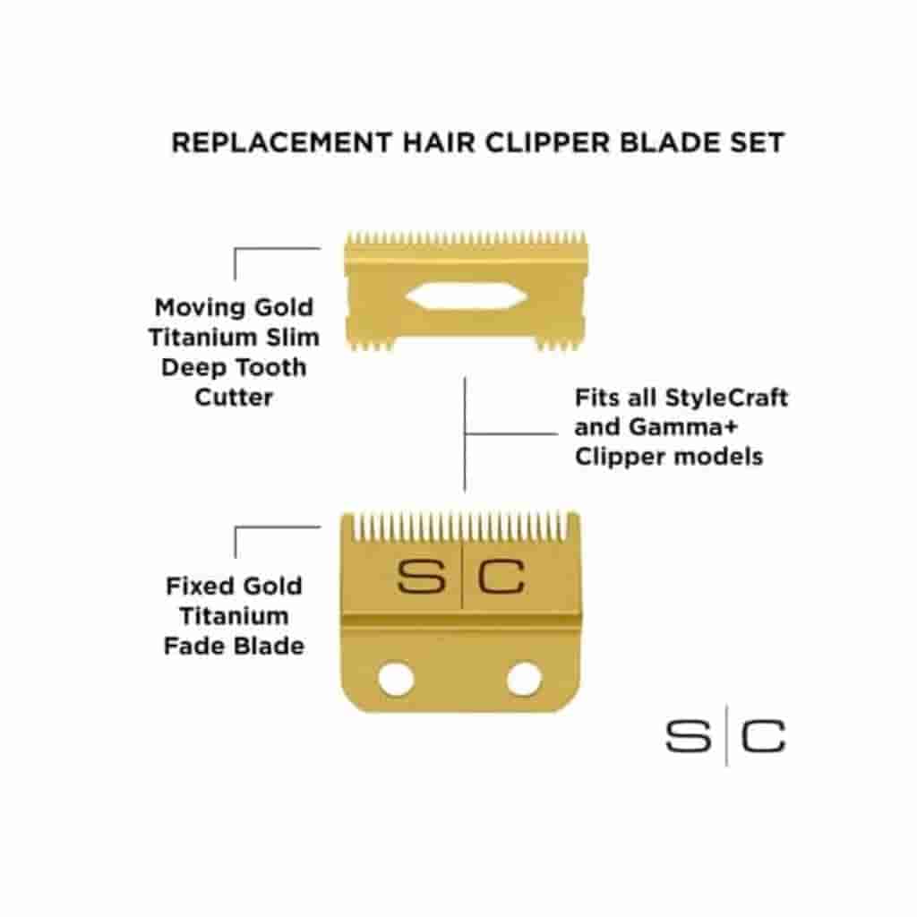 StyleCraft Fixed Gold Fade Blade with Gold Slim Deep Tooth Cutter #SC521G - BUYBARBER.COM