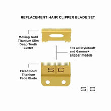 StyleCraft Fixed Gold Fade Blade with Gold Slim Deep Tooth Cutter #SC521G - BUYBARBER.COM