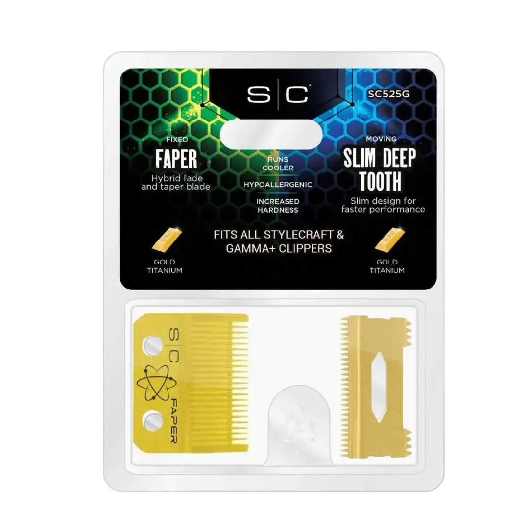 SC Replacement Fixed Gold Titanium Faper Hair Clipper Blade | Professional-Grade - BUYBARBER.COM