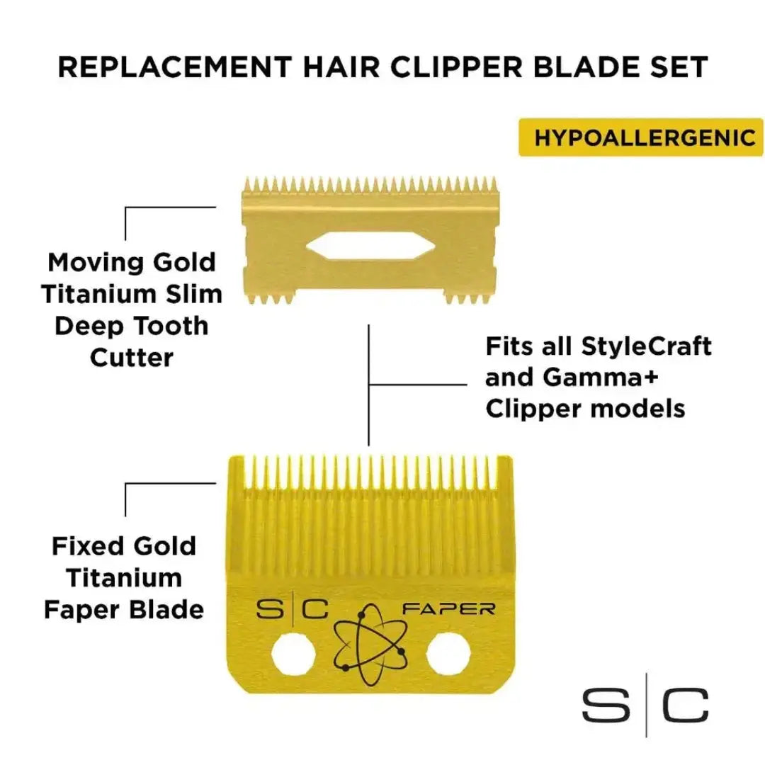 SC Replacement Fixed Gold Titanium Faper Hair Clipper Blade | Professional-Grade - BUYBARBER.COM