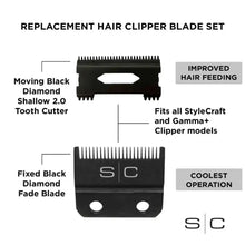 Replacement Double Black Diamond Carbon DLC Fixed Fade Blade With Shallow Tooth Cutter 2.0 Clipper Blade Set - BUYBARBER.COM