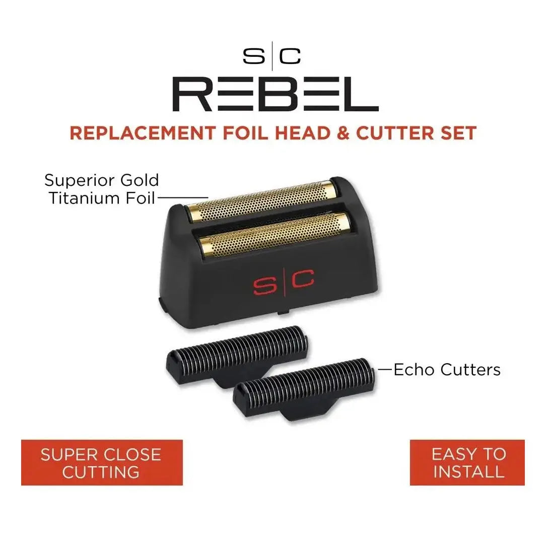 Rebel Shaver Replacement Gold Titanium Foil Head & Echo Cutters - BUYBARBER.COM