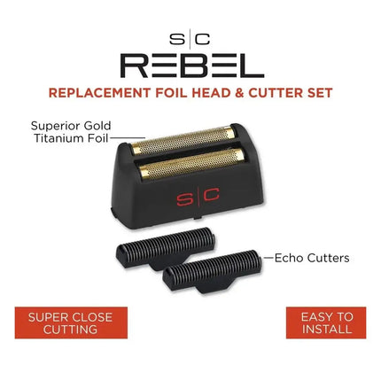 Rebel Shaver Replacement Gold Titanium Foil Head & Echo Cutters - BUYBARBER.COM