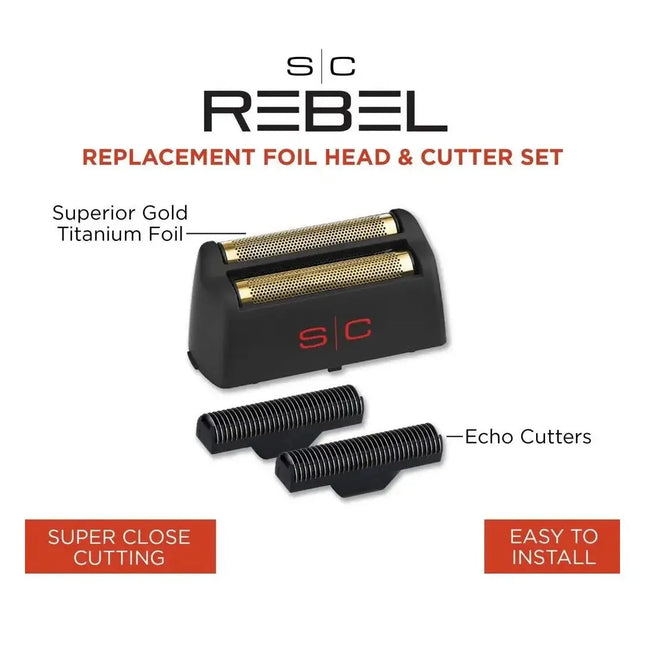 Rebel Shaver Replacement Gold Titanium Foil Head & Echo Cutters - BUYBARBER.COM