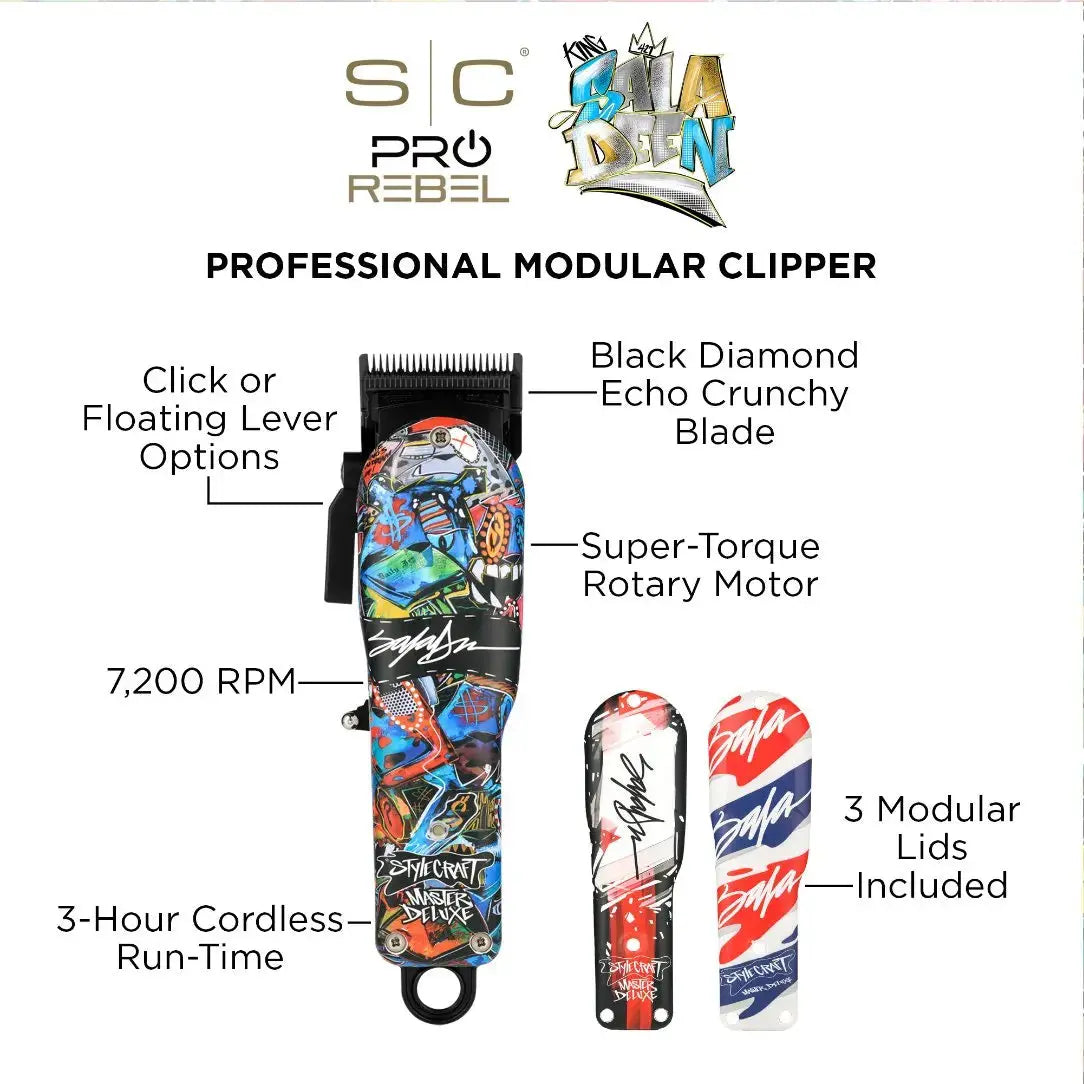 Professional modular clipper with features highlighted on a white background