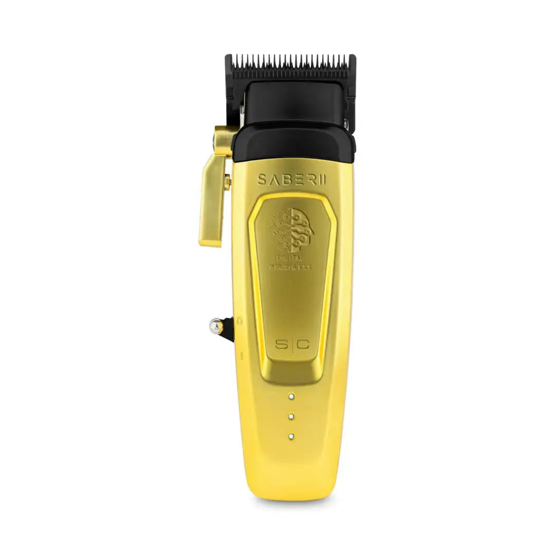 Saber Gold and black hair clipper with Saberli branding on a white background