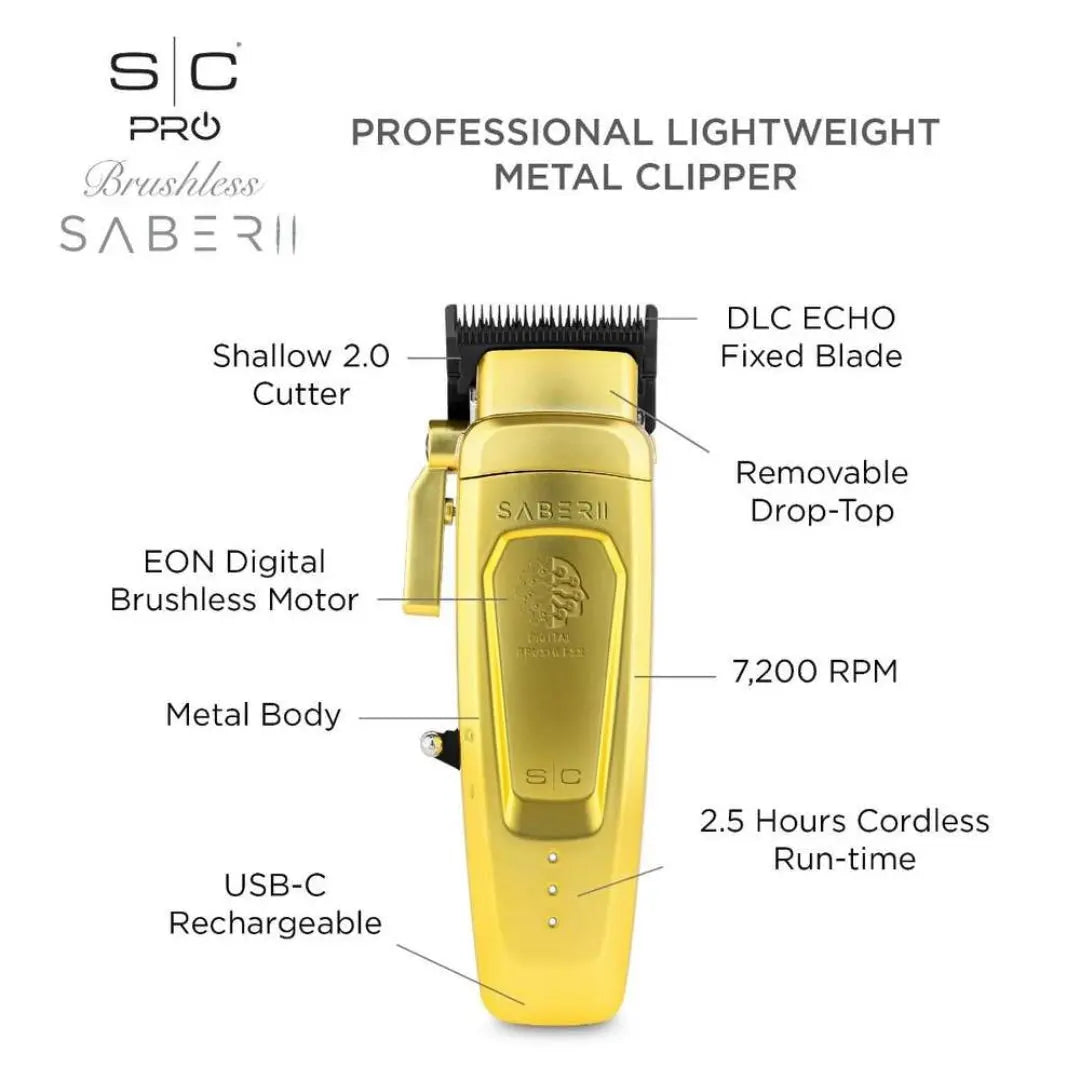 Saber 2 Gold Clipper – Professional Cordless Hair Clipper with Brushless Motor - BUYBARBER.COM