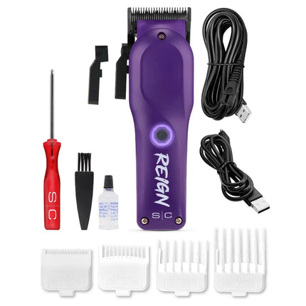 stylecraft  Purple hair trimmer set with attachments and accessories on a white background