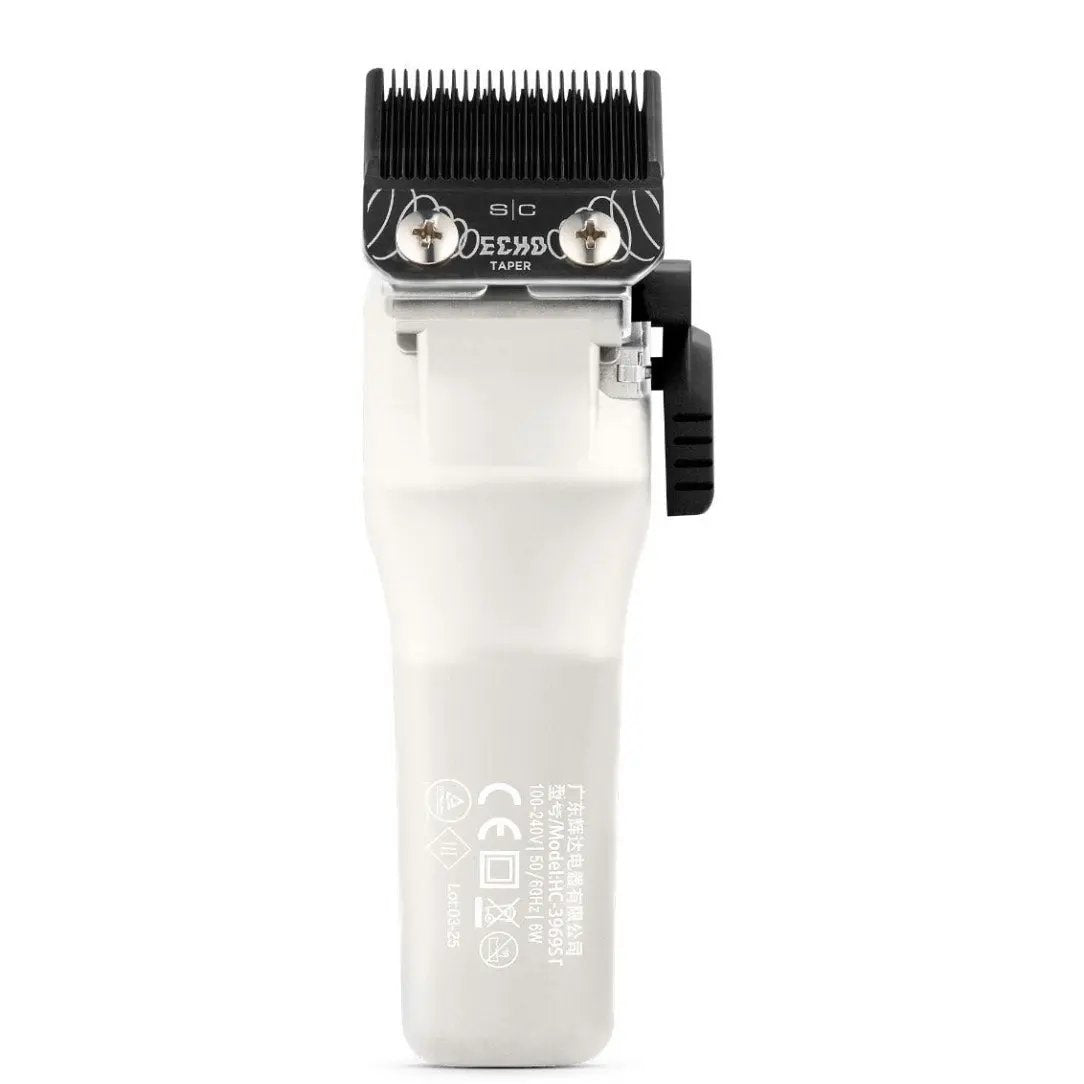 Hair trimmer with black top and white body on a white background