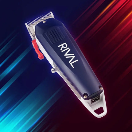 Rival hair clipper on a dynamic blue and red background