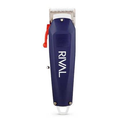 Blue hair clipper with 'Rival' branding on a white background