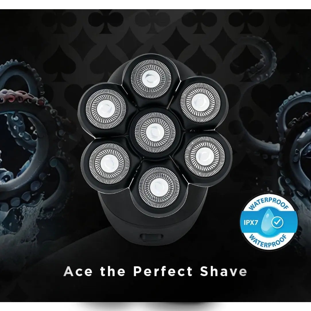 Stylecraft Ace 7 Head Shaver Shaving machine with multiple heads on a dark background, featuring a waterproof badge.
