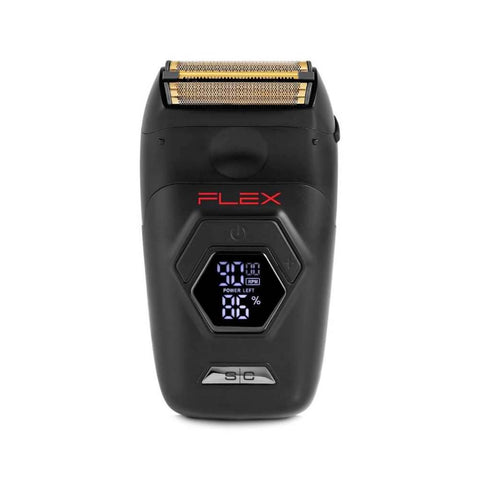FLEX Shaver with Super-Torque Motor Displayed with its Accessories including USB-C Cord and Cleaning Brush