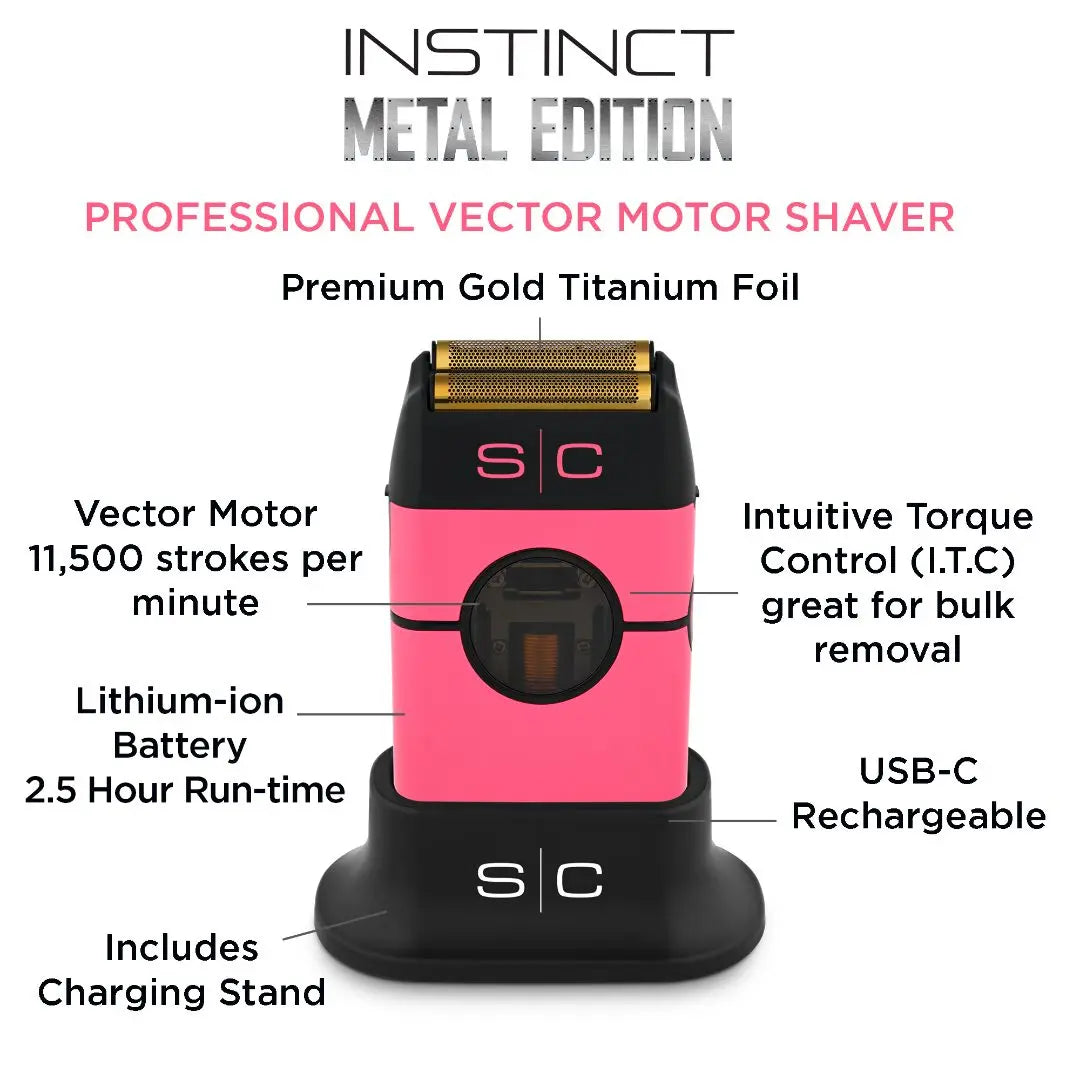 Instinct Metal Shaver - Double foil with IN2 Vector Motor- Pink - BUYBARBER.COM