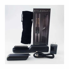 StyleCraft Heat Stroke Wireless Hot Brush Matte Black Black hair styling tool set with packaging on a white background