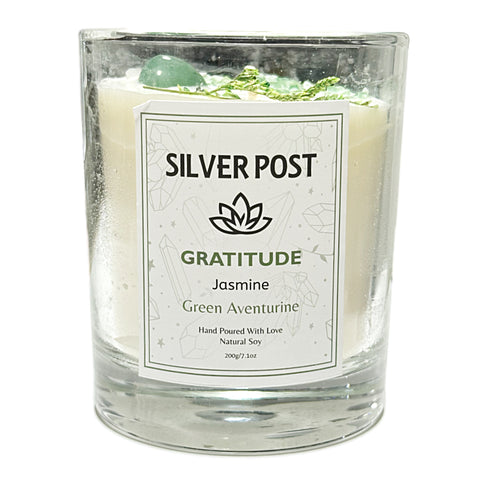 Gratitude Jasmine Candle | Green Aventurine Stone | Cancer Appreciation