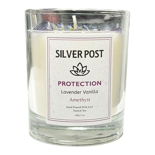 Protection Lavender Vanilla Candle | Amethyst Crystal | Pisces Serene Guard