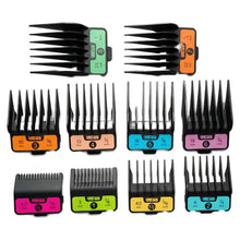 Set of multiple hair clipper combs with color-coded guides on a white background UNKWN Vortex Cyclone Clipper