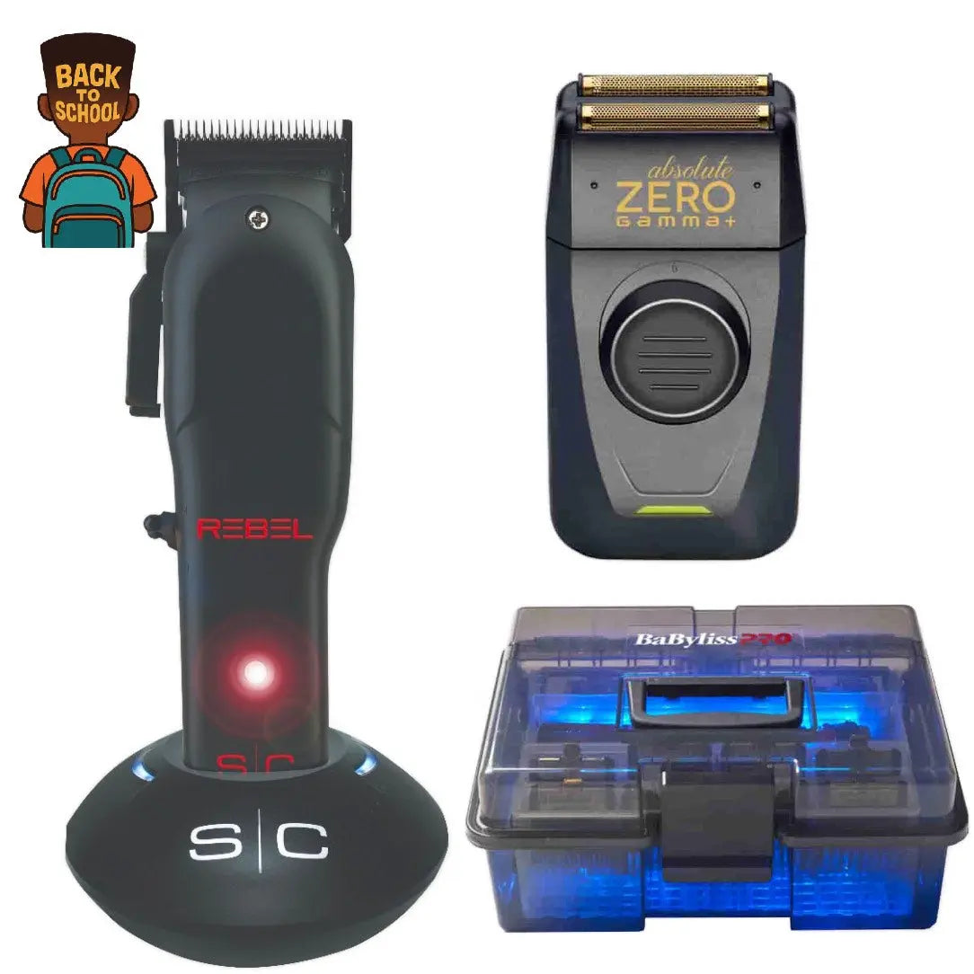 Rebel Clipper + Barbersonic Disinfectant + Gamma Shaver Bundle Stylecraft