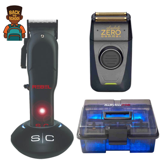 Rebel Clipper + Barbersonic Disinfectant + Gamma Shaver Bundle