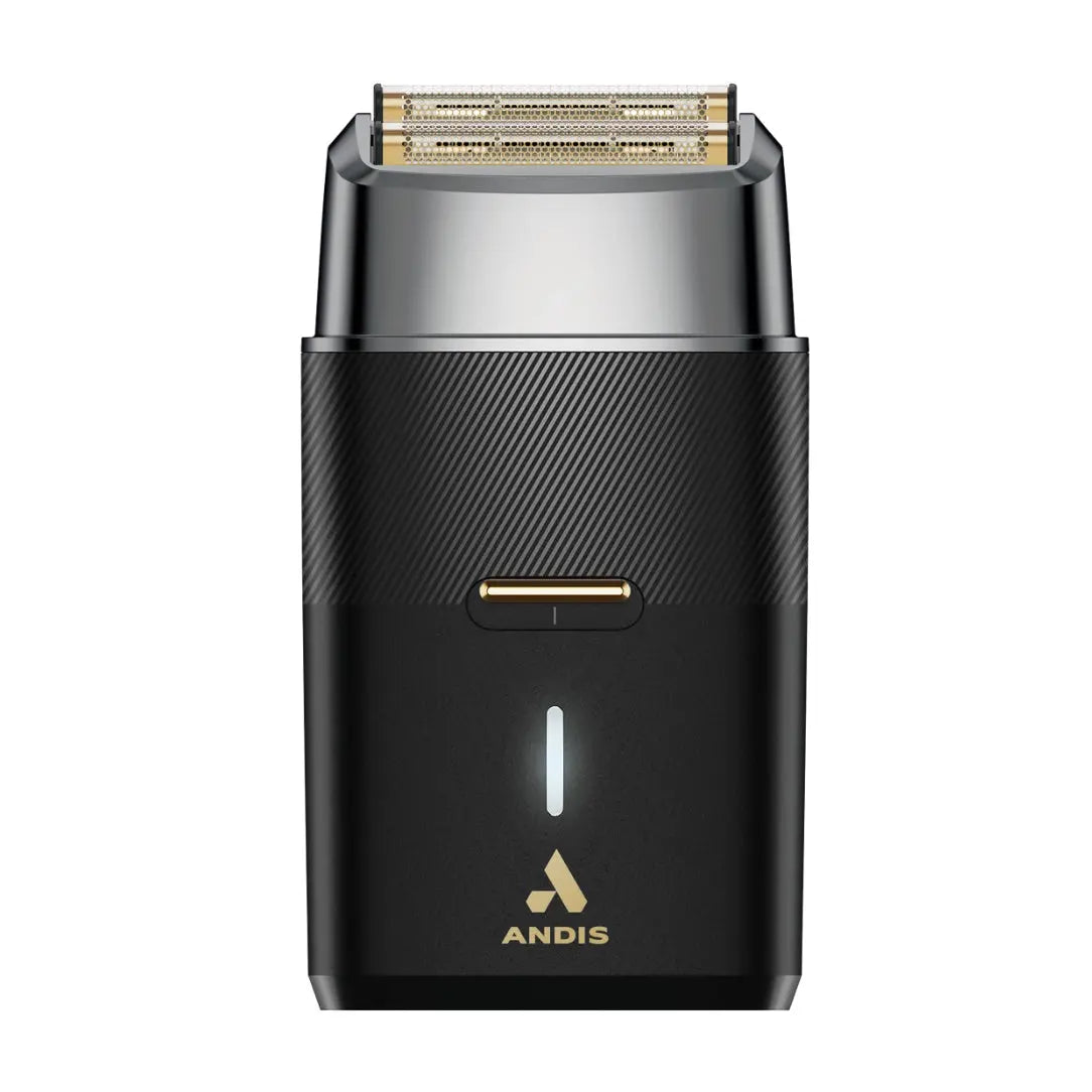 Black and silver Andis ProFoil Plus II  electric shaver on a white background