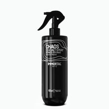 Black spray bottle labeled 'Chaos Sea Salt Spray' by Immortal NYC on a white background
