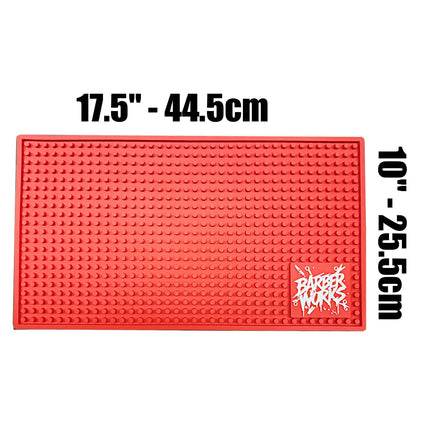 Barber Works Professional Station Mat 17.5" × 10" – Heavy‑Duty, Water & Heat Resistant Non‑Slip Tool Mat - BUYBARBER.COM