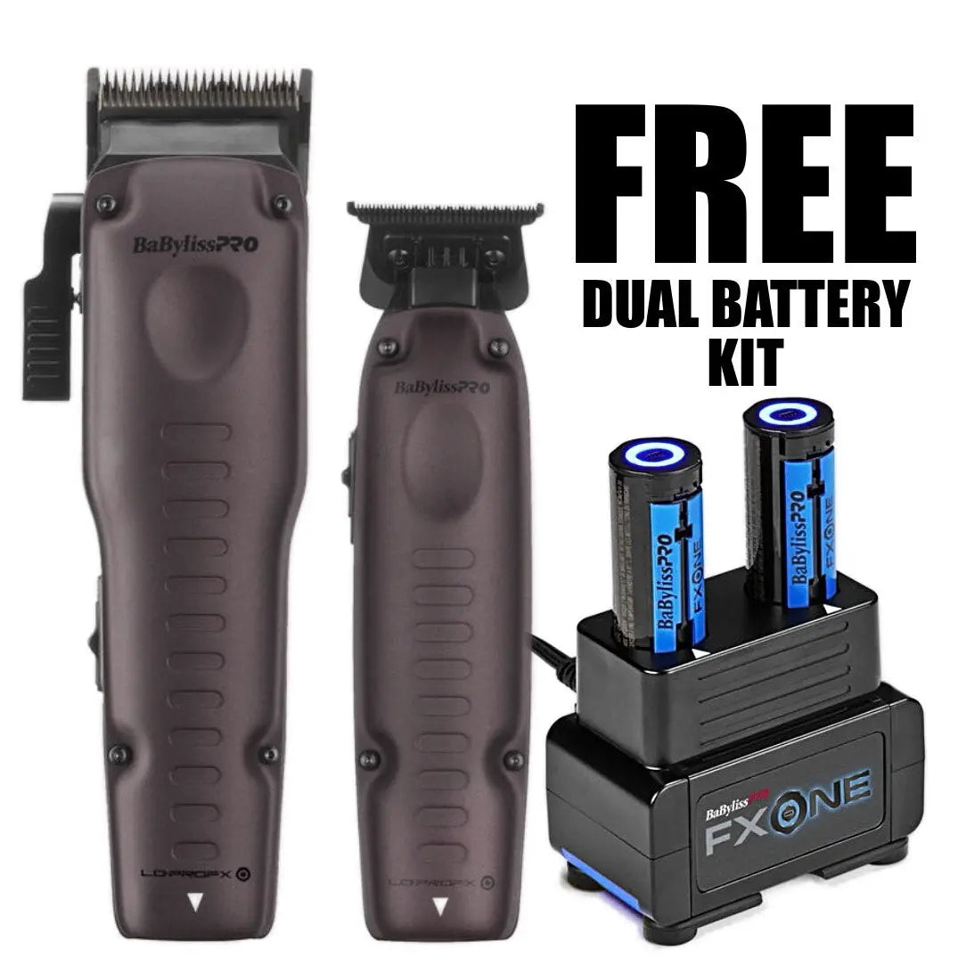 BaBylissPRO hair trimmer set with dual battery kit on a white background