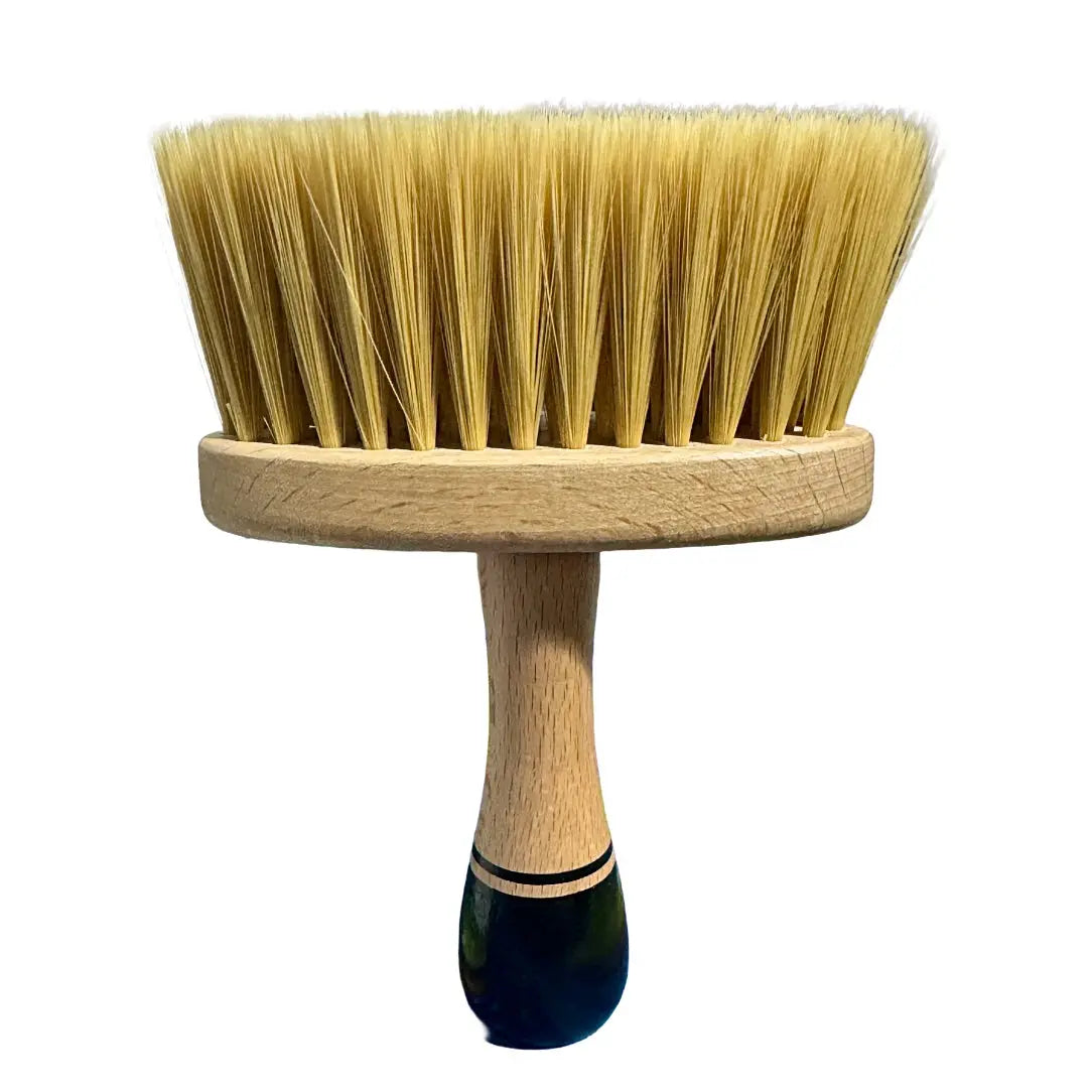 “NISHMAN professional neck brush with natural bristles and wooden handle.”