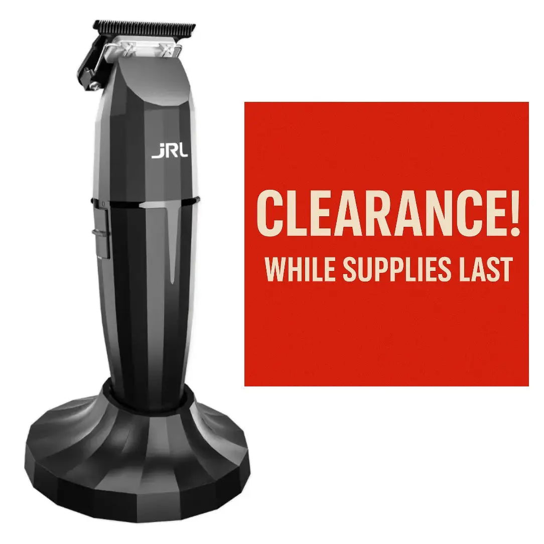 JRL Black Onyx Black hair trimmer with a red clearance label on a white background
