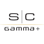 A minimalist logo featuring the stylized letters 'S | C' above a horizontal gold line and the text 'gamma+' in lowercase serif font, all on a solid white background.