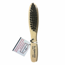 Scalpmaster Boar Bristle Beard Brush 4 Row #SC2220 Wooden brush with bristles and Scalpmaster tag on a white background