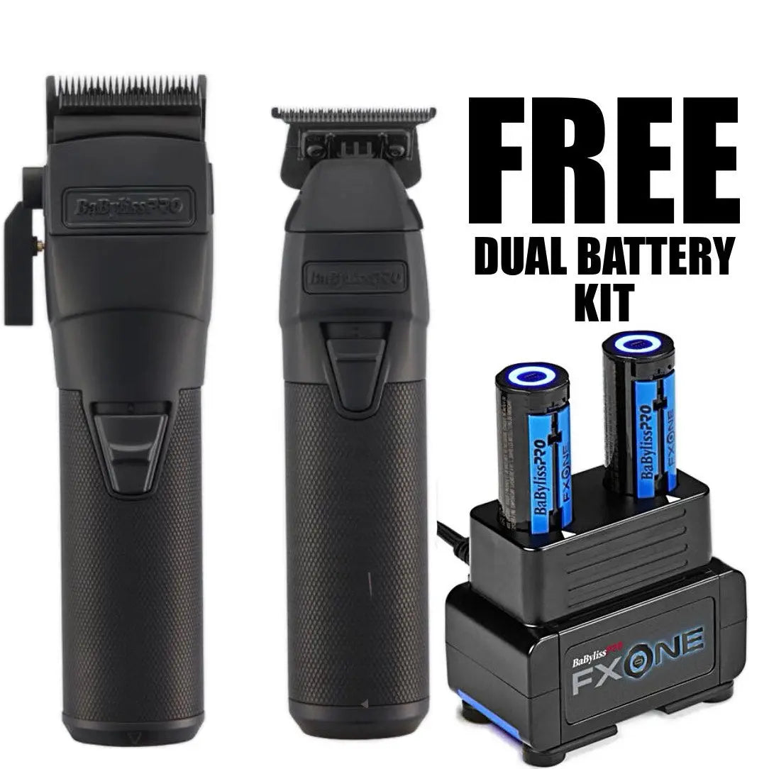 BaBylissPRO FXONE BlackFX Clipper & Trimmer + Dual-Battery Charging Pack (Bundle) - BUYBARBER.COM