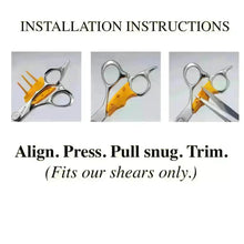 Installation instructions for shears with images and text on a white background