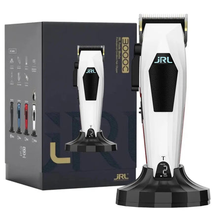 Hair trimmer with packaging and JRL branding on a white background