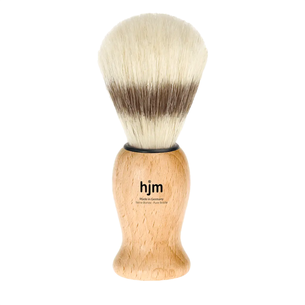 HJM Shaving Brush, Pure Bristle, Beech Wood Natural - BUYBARBER.COM