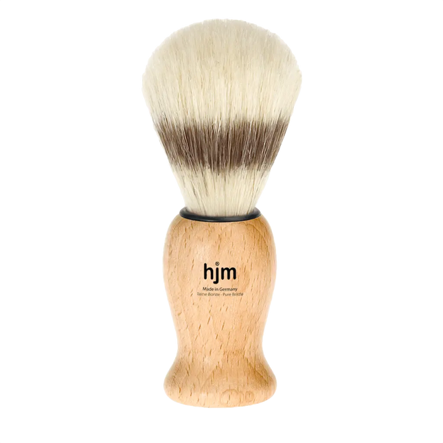 HJM Shaving Brush, Pure Bristle, Beech Wood Natural - BUYBARBER.COM