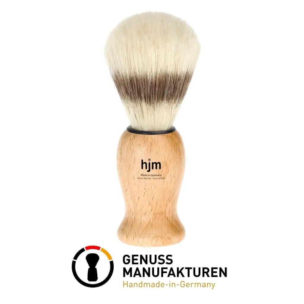 HJM Shaving Brush, Pure Bristle, Beech Wood Natural - BUYBARBER.COM