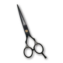 Hand Made Japan Steel Hair Cutting Shears Black Tribal - 6 inch - BUYBARBER.COM