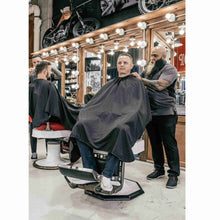 Barber Strong Classic Barber Cutting Cape - Black/White Pinstripe - BUYBARBER.COM