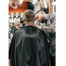 Barber Strong Classic Barber Cutting Cape - Black/White Pinstripe - BUYBARBER.COM