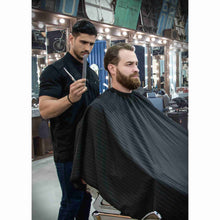 Barber Strong Classic Barber Cutting Cape - Black/White Pinstripe - BUYBARBER.COM