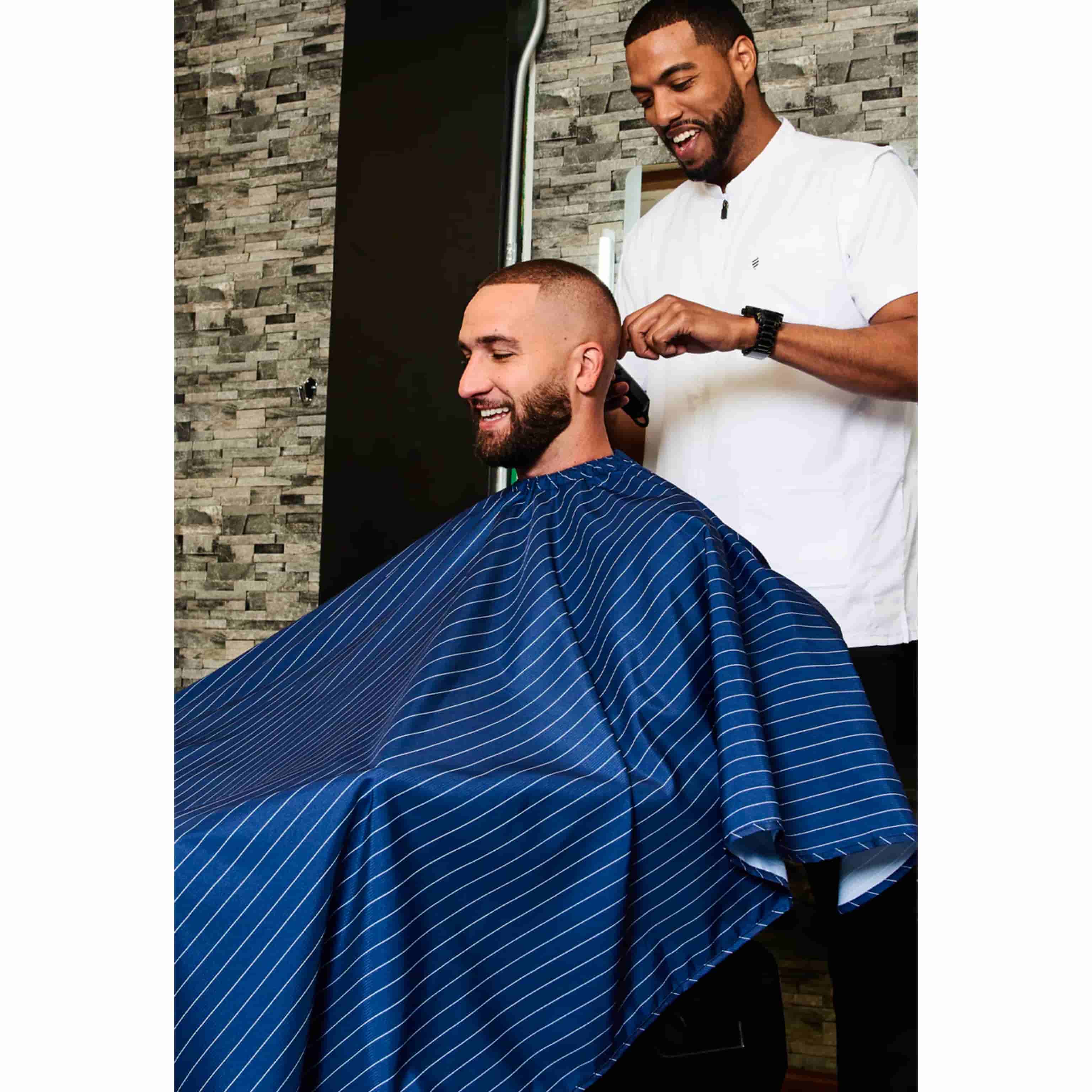 Barber Strong Classic Barber Cutting Cape - Blue/White Pinstripe Barber Strong