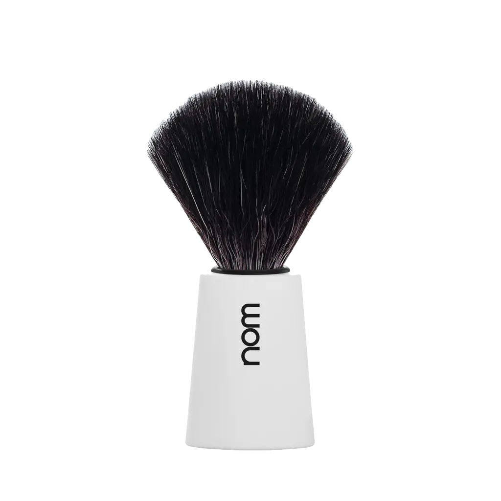 NOM Shaving Brush, Black Fibre, Plastic White - BUYBARBER.COM