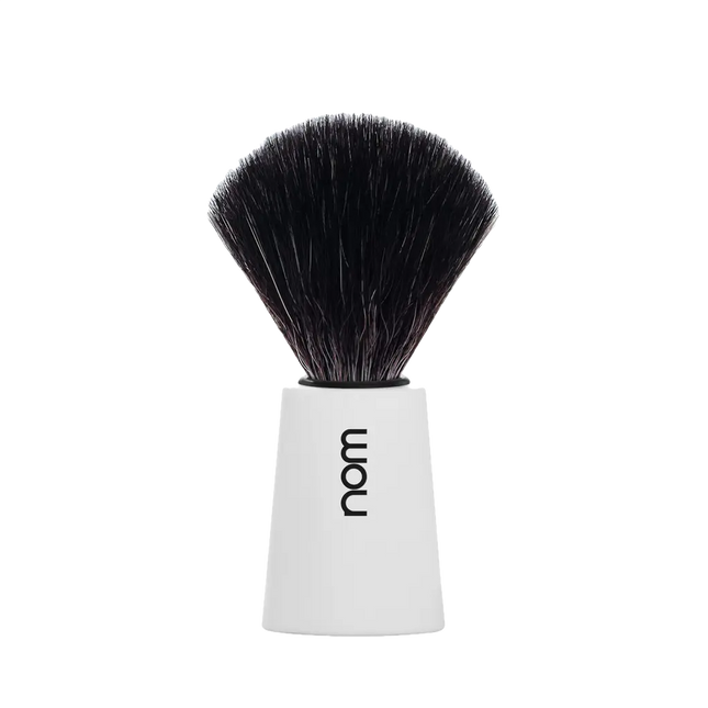NOM Shaving Brush, Black Fibre, Plastic White - BUYBARBER.COM
