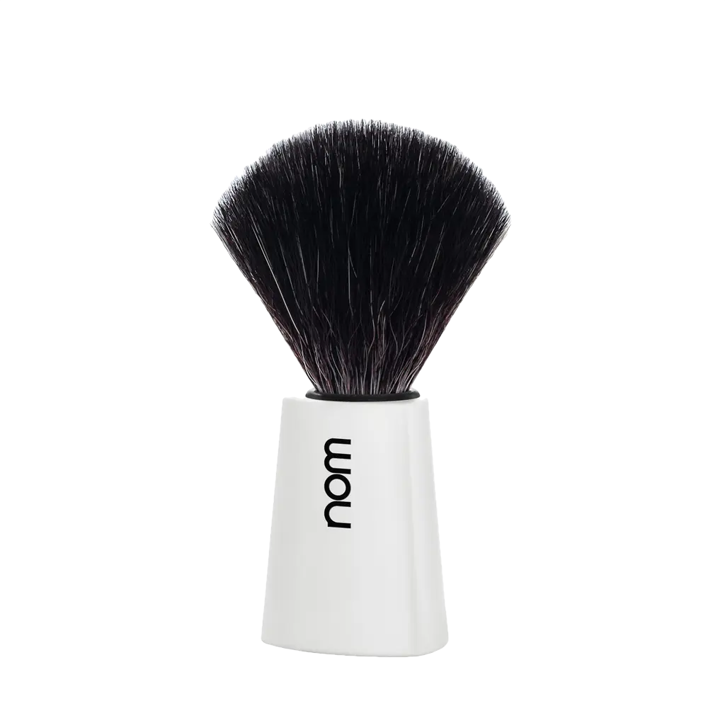 NOM Shaving Brush, Black Fibre, Plastic White - BUYBARBER.COM