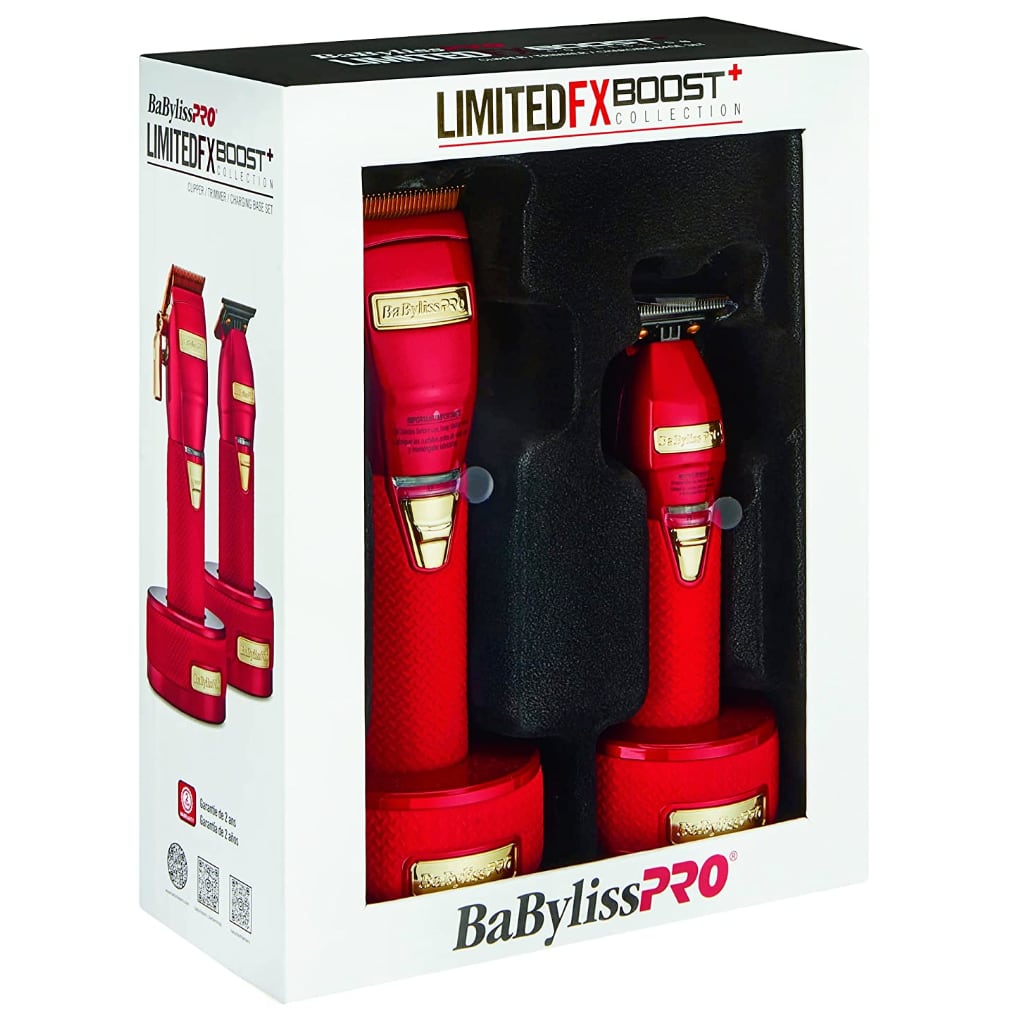 BaByliss PRO RED FX Boost+ Limited Edition Clipper & Trimmer Set w/  Charging Base (FXHOLPKCTB-R)