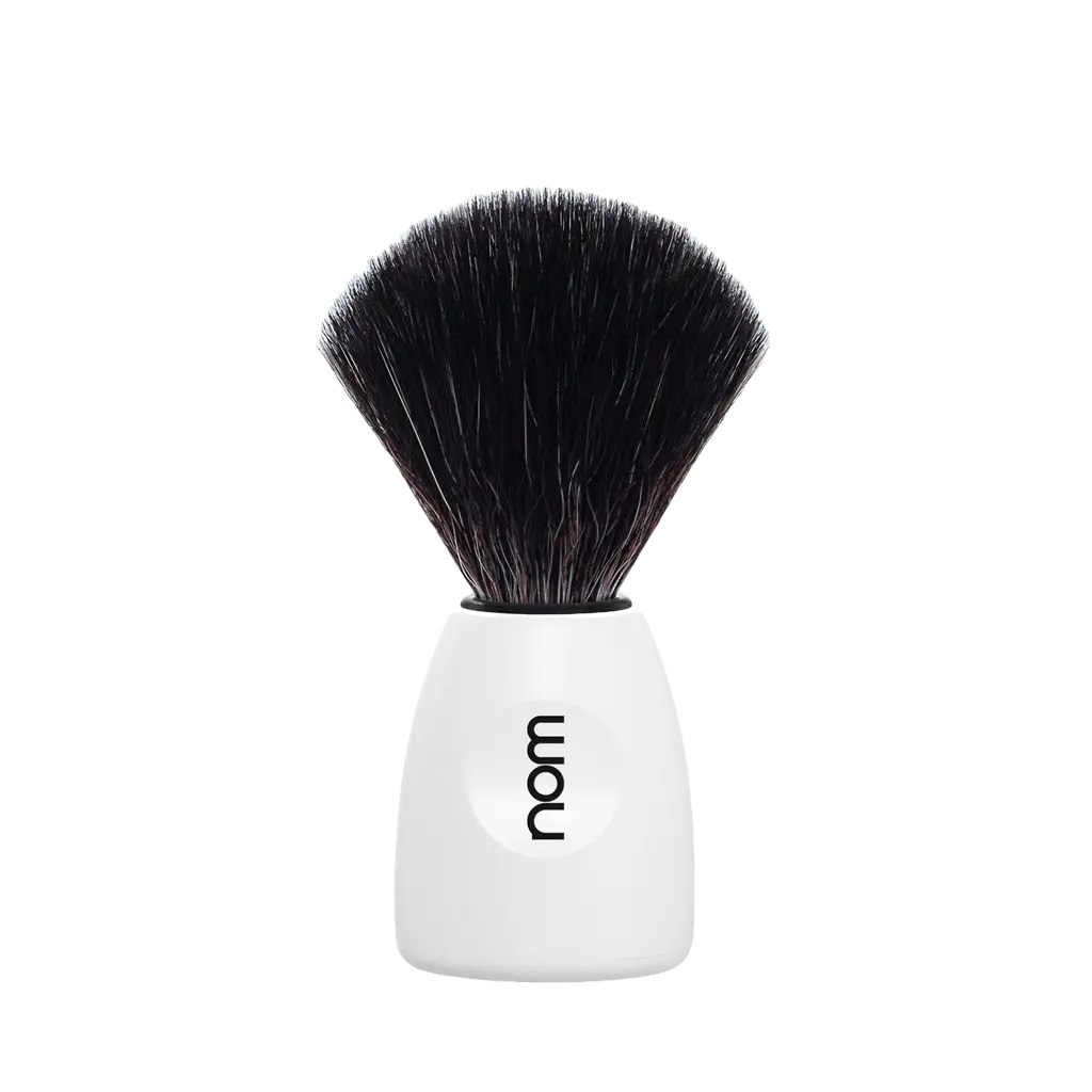 NOM Shaving Brush, Black Fibre, Plastic White - BUYBARBER.COM