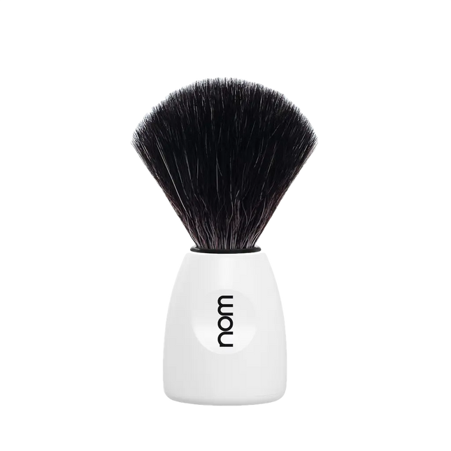 NOM Shaving Brush, Black Fibre, Plastic White - BUYBARBER.COM