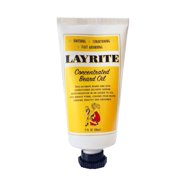 Layrite concentrated beard oil tube on a white background